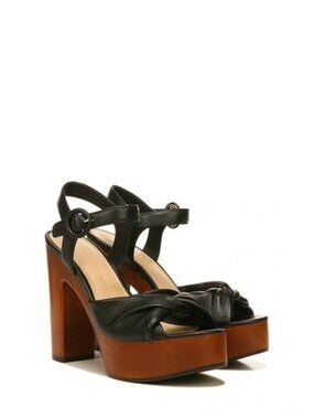 Veronica Beard Gela Platform Heels Size 9 Twisted Leather Sandal Black Wood $395